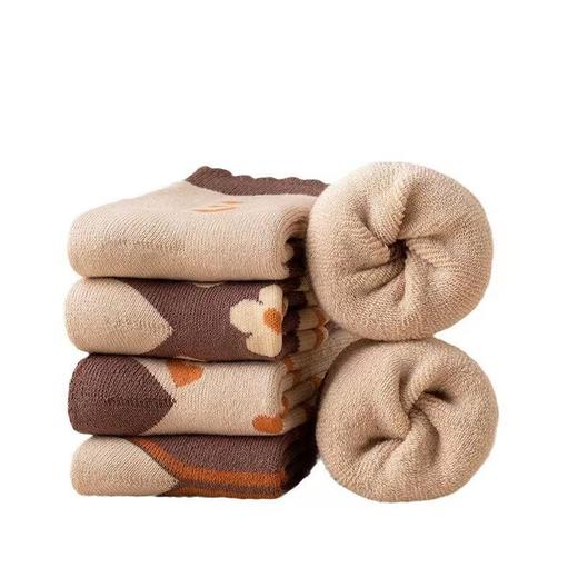 诺妃5双装儿童袜子冬季加绒加厚毛圈袜女童可爱韩式咖色保暖中筒袜子 商品图4