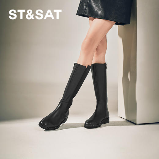 【绒里可选】星期六时尚铆钉沿边百搭骑士靴SSC4117388/SSC4119388 商品图2