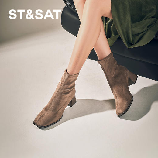 星期六精致钻条延边方头粗跟瘦瘦靴SSC4116349 商品图8