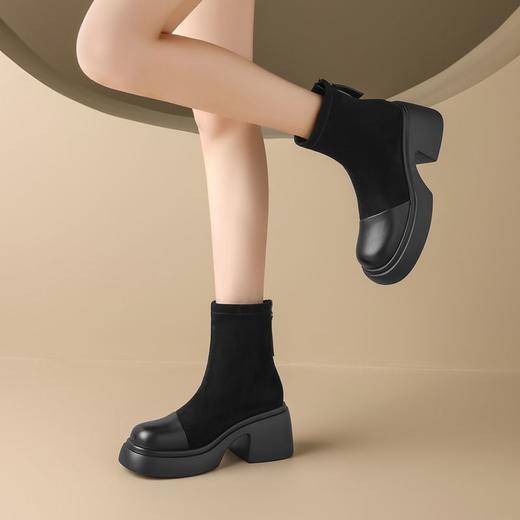 ZHR则则英伦瘦瘦靴厚底时尚百搭小短靴2024新款气质短筒靴ins女靴 商品图6