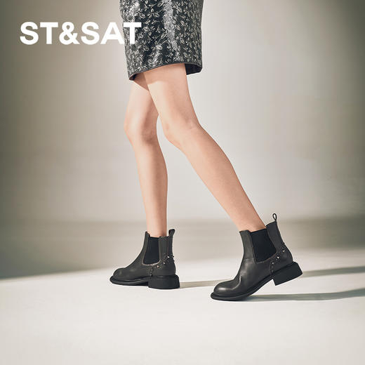 【绒里可选】星期六个性铆钉舒适切尔西短靴SSC4116392/SSC4118392 商品图4