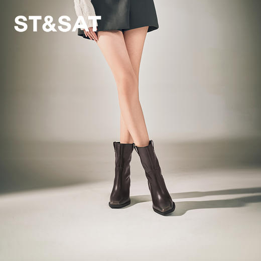 星期六复古方头潮流粗跟西部牛仔靴SSC4116421 商品图3