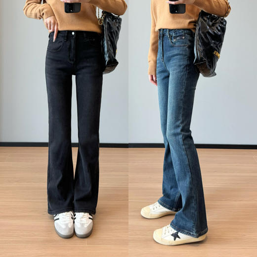 巨显脚长！雪绒植绒高腰弹力显瘦显腿细加绒微喇牛仔裤长裤女24冬 商品图0