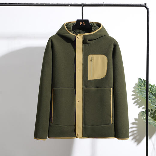 百媚生 羊羔绒外套男女双面绒加厚连帽开衫抓绒衣92399 商品图1