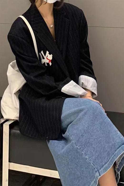 LNNNS 藏蓝色字母贴布条纹外套 14397 商品图5