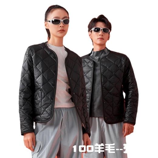 情侣款绗缝轻暖三防羊毛长袖外套防风/防水/防污秋冬羊毛保暖衣男女同款黑色外套轻薄休闲夹克 商品图4