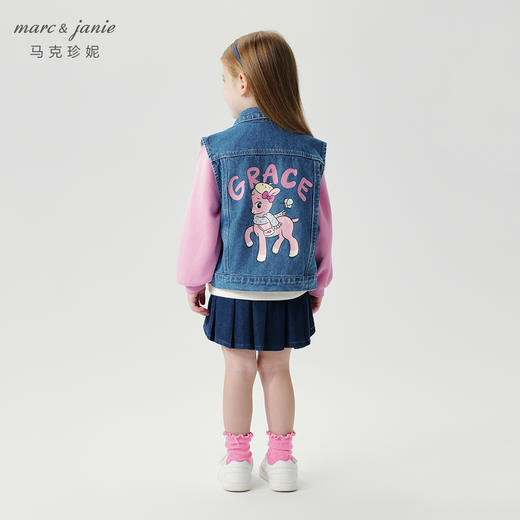 马克珍妮女童可爱小鹿牛仔马甲儿童背心夹克2024年秋装新款241399 商品图1