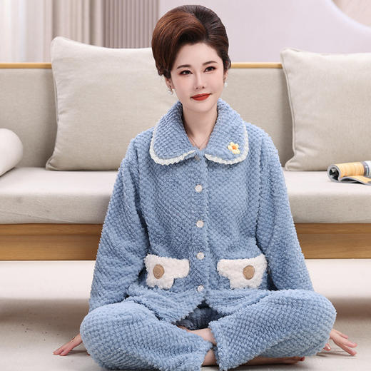 秋冬【中老年人珊瑚绒睡衣】妈妈装 冬天家居服 奶奶开衫法兰绒两件套装 商品图6