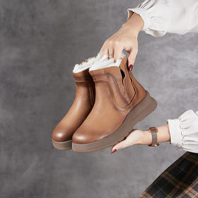 【冬装新品】2024真皮女棉靴冬季新款圆头加厚保暖纯羊毛复古手工女靴！