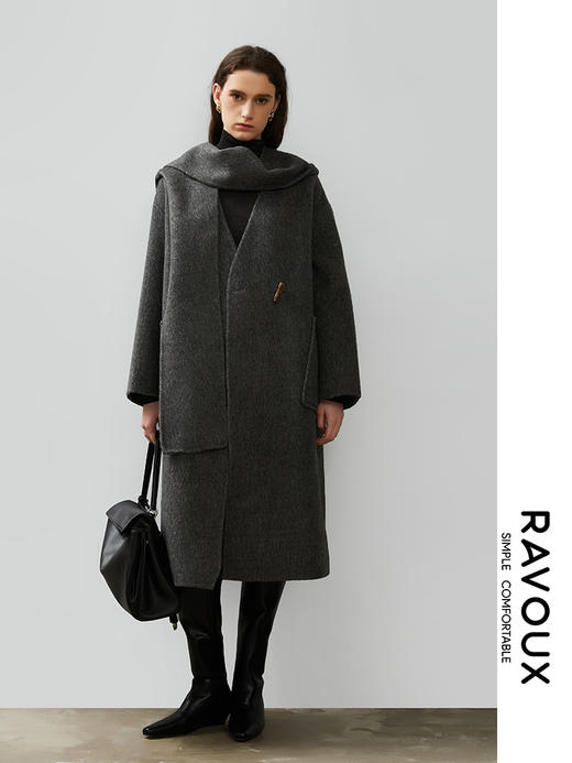 264269907围巾款羊毛混纺阔版大衣 商品图2