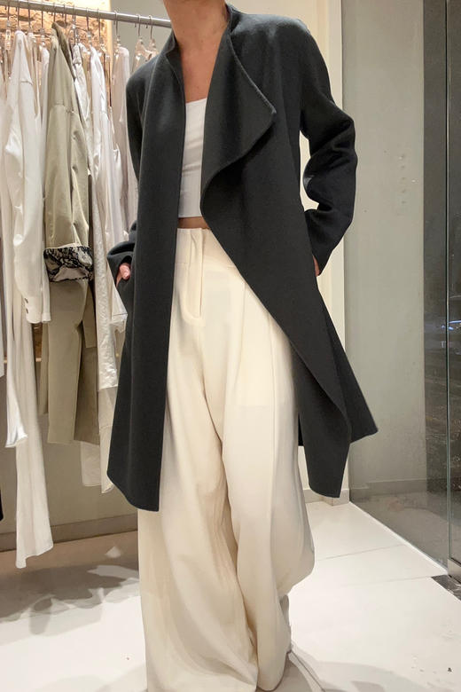 Puree｜#0518 纯羊绒不对称设计大衣 [米 / 褐 / 藏青 / 酒红] 商品图1