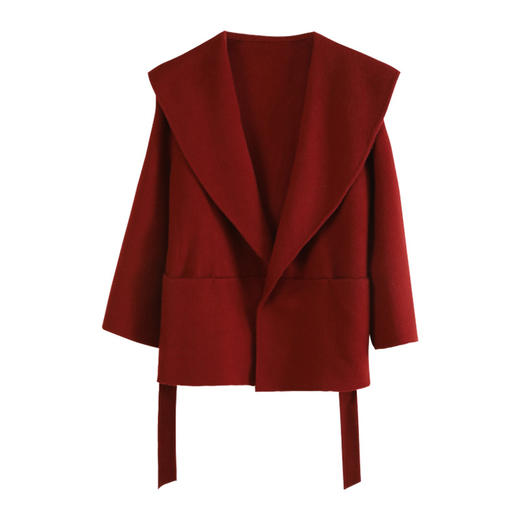 玳莎大翻领双面呢外套女秋冬新款气质通勤风宫墙红羊毛大衣  ED37311 商品图4