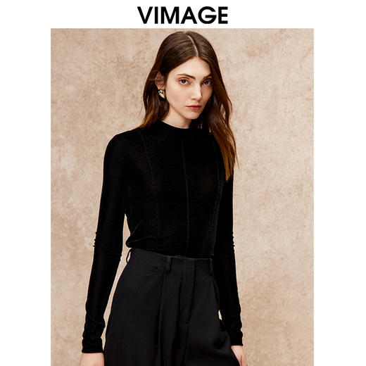 VIMAGE纬漫纪气质立领舒适柔软打底百搭上衣冬新款V2213838 商品图3