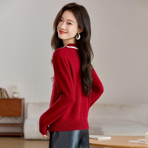 CC-QL-W8522小香风短款圆领毛衣女2024秋冬新款宽松外穿蝴蝶结针织衫打底上衣 商品图3