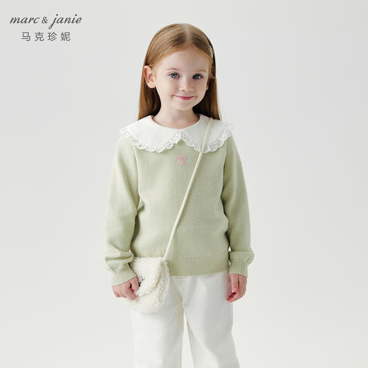 马克珍妮女童甜美花边领绵羊毛针织衫儿童毛衣宝宝秋冬新款241506 商品图1