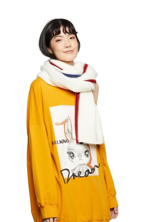 SUMMER & SAGE 条纹饰白色针织围巾 5823 商品图0