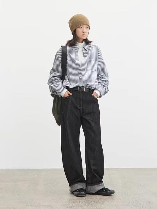 步履不停/4C11211C/纯棉竖条纹衬衣长袖衬衫 商品图3