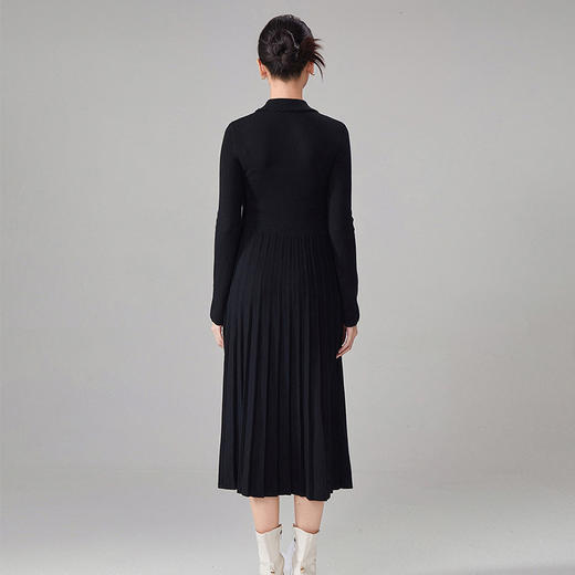【hr】全新升级【铂金会员441/天猫599/差价158】(15533) 洛诗琳针织翻领百褶连衣裙女秋冬新款收腰显瘦中长款A字裙 商品图4