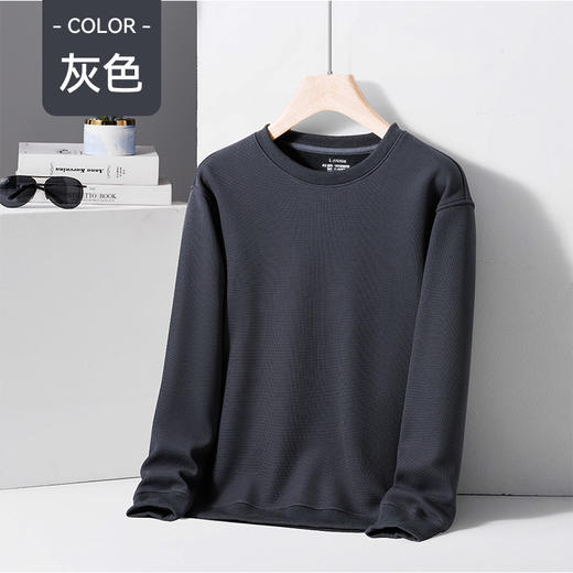 红览  绵羊毛蚕丝华夫格加绒圆领卫衣男士打底衫YL25 商品图3