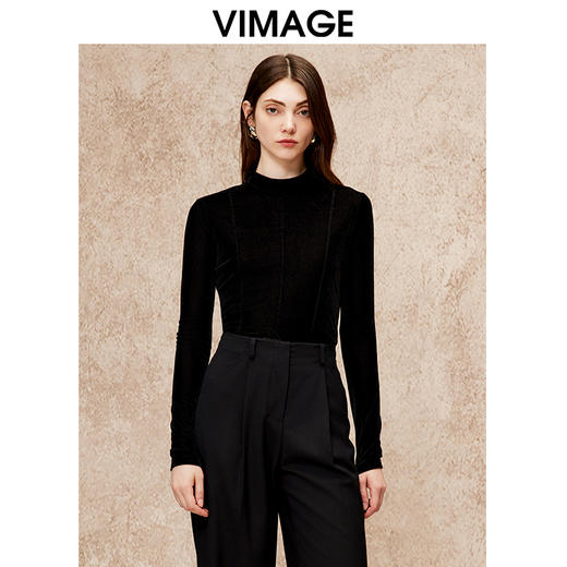 VIMAGE纬漫纪气质立领舒适柔软打底百搭上衣冬新款V2213838 商品图5
