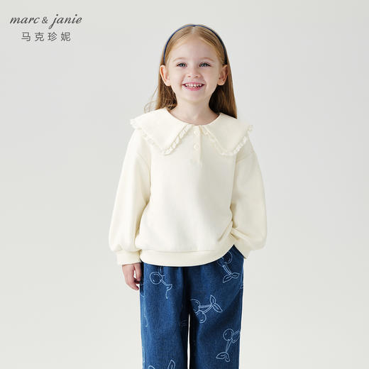 马克珍妮秋装新款 女童花边翻领全棉卫衣 儿童上衣231607 商品图1