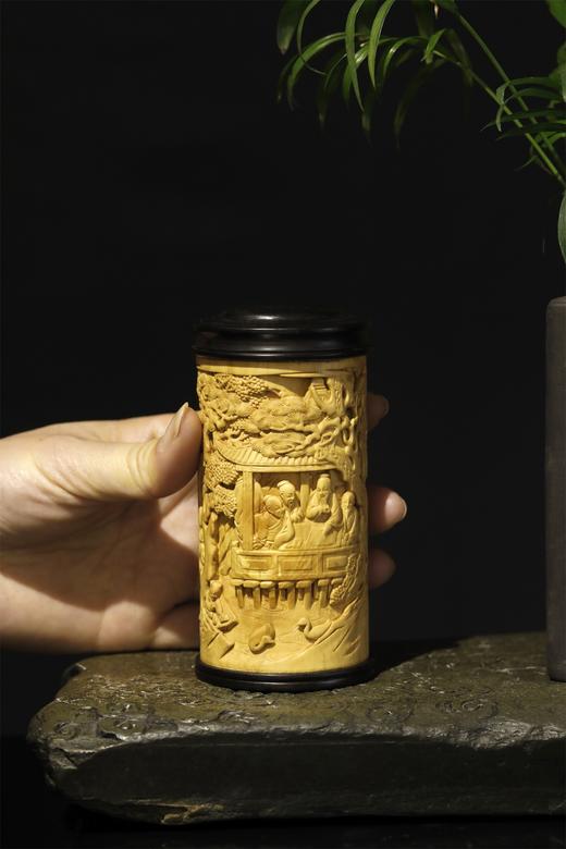 兰亭雅集°黄杨木雕茶叶罐 商品图4