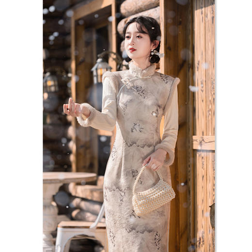 时尚改良新中式年轻少女款拼接旗袍2024冬新款日常可穿旗袍SYK13422 商品图0