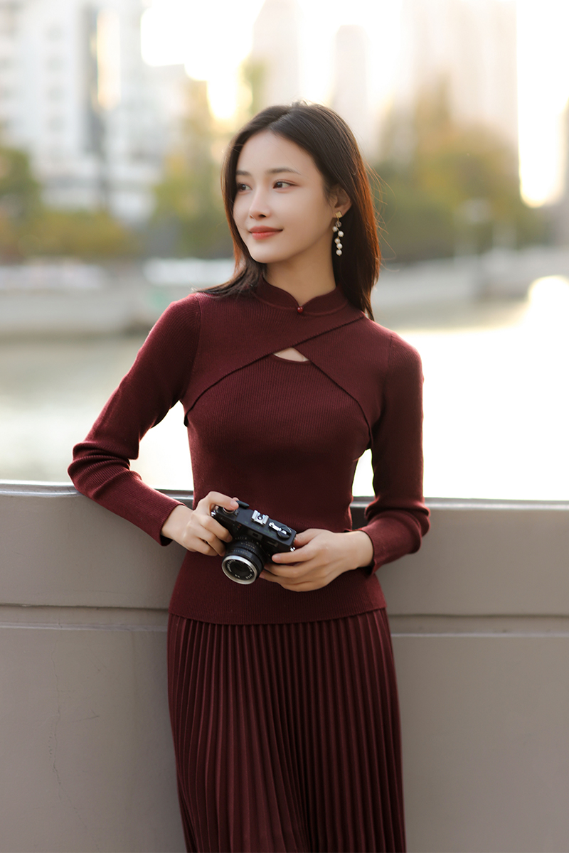 逸红颜明月优选 ##古风针织旗袍领上衣【宛清扬】,有美一人,清扬婉兮