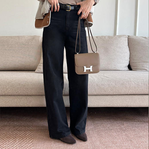 【顺丰包邮】04110 洛诗琳秋冬季新款黑色加绒保暖阔腿牛仔裤253 商品图0