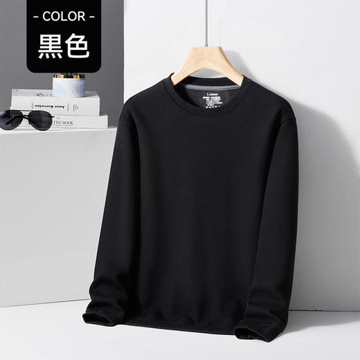 红览  绵羊毛蚕丝华夫格加绒圆领卫衣男士打底衫YL25 商品图6