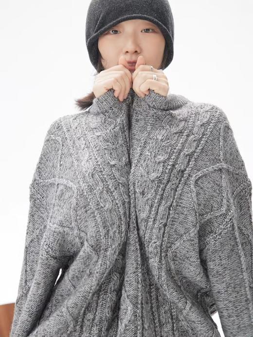 步履不停/4C13220C/复古麻花圆领杂灰色套头毛衣针织衫 商品图2