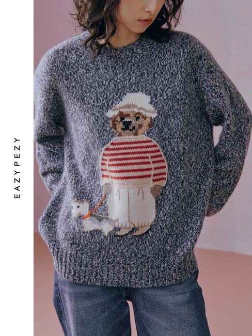 小熊手工提花杂色羊绒衫 商品图0