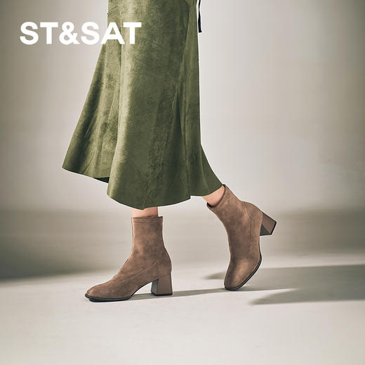 星期六精致钻条延边方头粗跟瘦瘦靴SSC4116349 商品图9