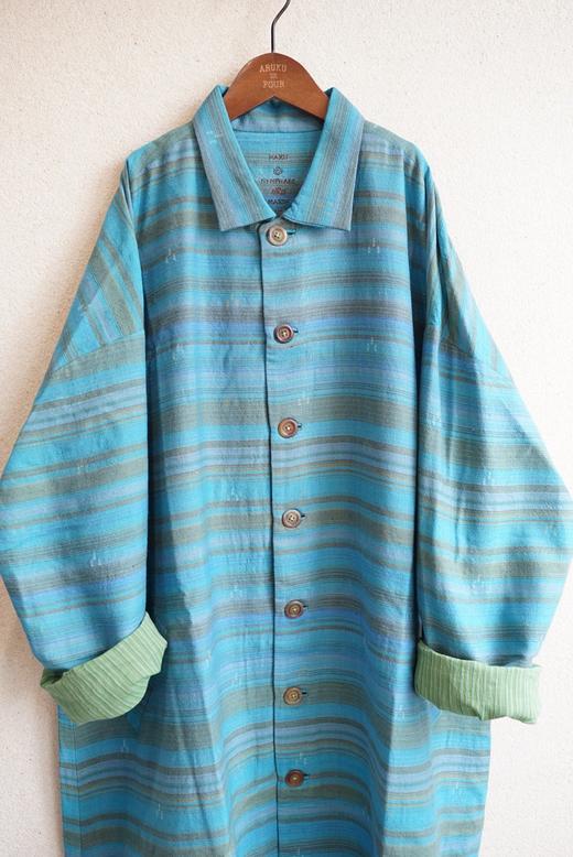 MAKU textiles｜羊毛棉湖蓝条纹长外套大衣 商品图10