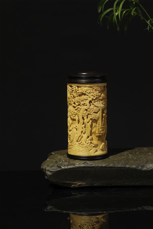 兰亭雅集°黄杨木雕茶叶罐 商品图3