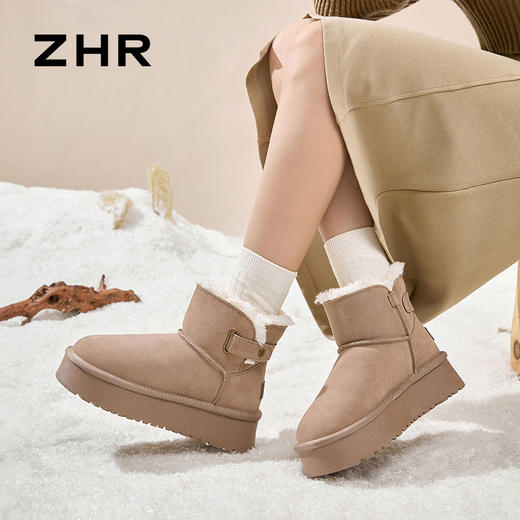ZHR则则加绒雪地靴女2024冬季新款厚底增高保暖面包鞋东北棉鞋女 商品图7