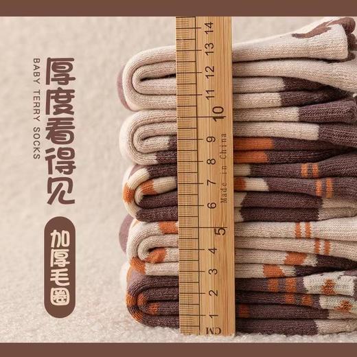 诺妃5双装儿童袜子冬季加绒加厚毛圈袜女童可爱韩式咖色保暖中筒袜子 商品图3