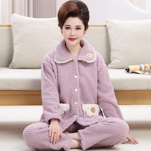 秋冬【中老年人珊瑚绒睡衣】妈妈装 冬天家居服 奶奶开衫法兰绒两件套装 商品图10