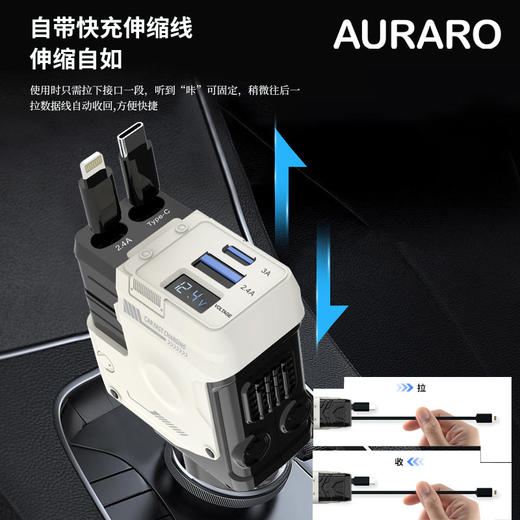 任2件-10元【快充|80cm左右可伸缩】AURARO伸缩版车载快充充电器A1 商品图2