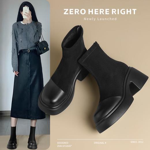 ZHR则则英伦瘦瘦靴厚底时尚百搭小短靴2024新款气质短筒靴ins女靴 商品图0