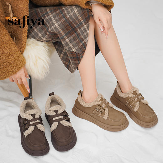 Safiya/索菲娅2024冬季保暖外穿休闲百搭厚底加绒羊羔毛毛鞋 SF44112007 商品图3