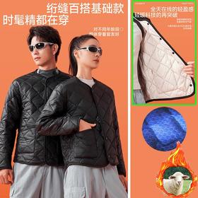 情侣款绗缝轻暖三防羊毛长袖外套防风/防水/防污秋冬羊毛保暖衣男女同款黑色外套轻薄休闲夹克