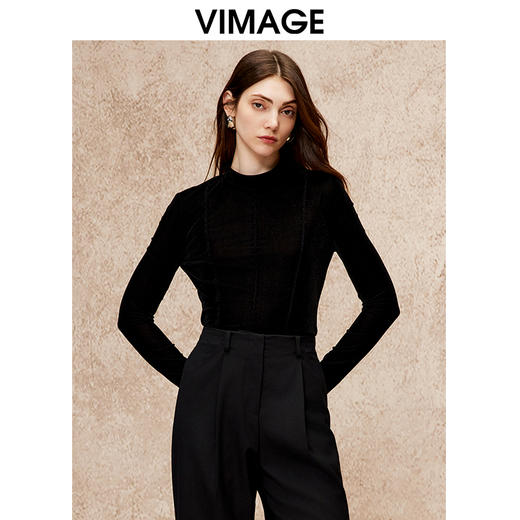 VIMAGE纬漫纪气质立领舒适柔软打底百搭上衣冬新款V2213838 商品图2
