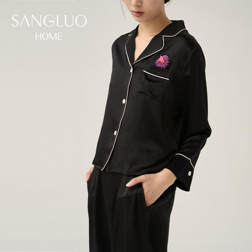 桑罗印花睡衣套装女长袖长裤两件套 商品图1