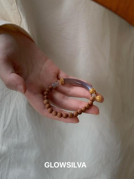 中式清冷感 烟紫玉髓檀木拼接半镯 商品图4