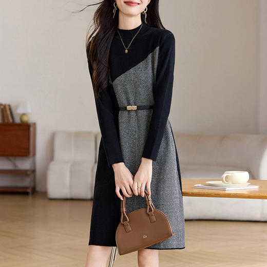 CC-ML-9913气质针织连衣裙女秋冬2024新款洋气小个子内搭气质毛衣裙打底裙 商品图0
