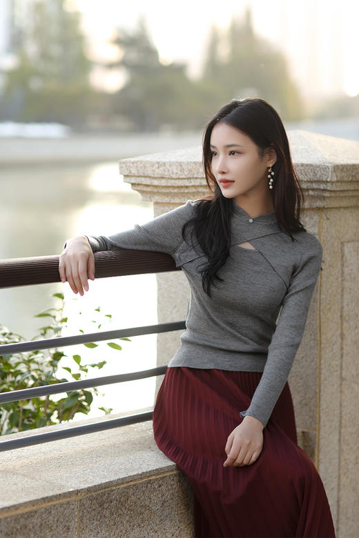 逸红颜明月优选 ##古风针织旗袍领上衣【宛清扬】,有美一人,清扬婉兮 商品图2