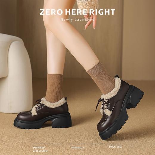 ZHR则则厚底单鞋加绒保暖乐福鞋系带小皮鞋2024新款气质百搭女鞋 商品图8