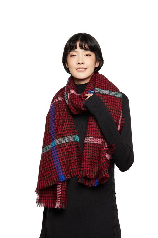 AVA 酒红色千鸟格围巾 5630 商品图0