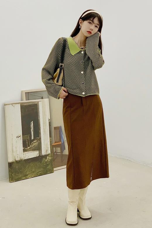 amadella 绿色棋盘格翻领针织外套 14364 商品图1